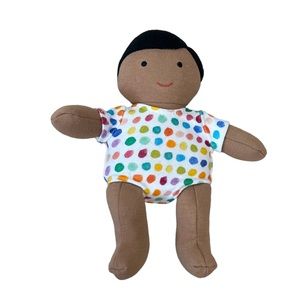 Lovevery Organic Cotton Baby Doll Plush Black Hair Tan Skin Tone 8” Montessori
